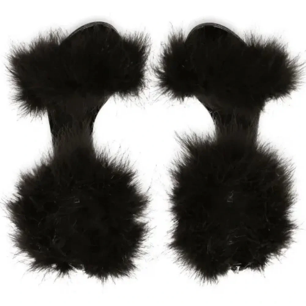 DOLCE & GABBANA Keira sandal heel black feather EU 37 105mm leather cocktail new - Picture 4 of 10